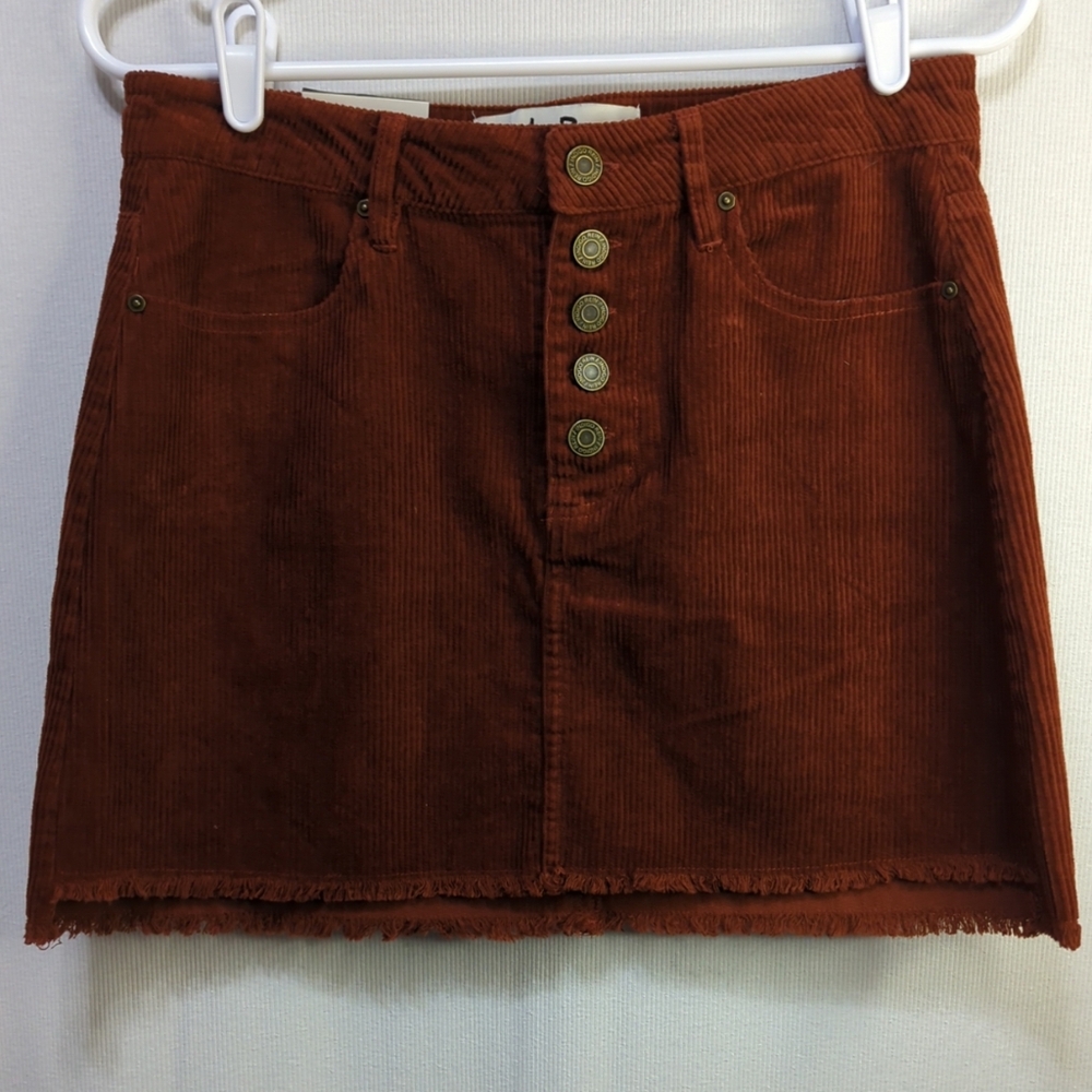 Indigo Rein Juniors 5 Rust Corduroy Mini‎ Skirt Button Fly Frayed Hem 453